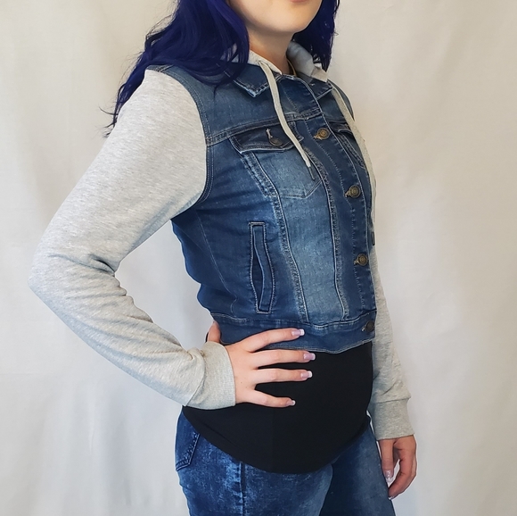 Denim Hooded sweater Jacket - Picture 4 of 5